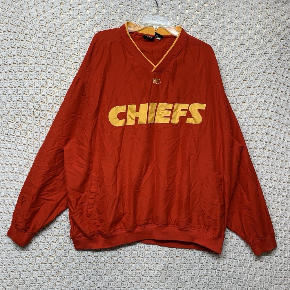 Kansas City Chiefs NFL Windbreak Pullover Jacket Mens 3X Red Long Sleeve V Nevk‎